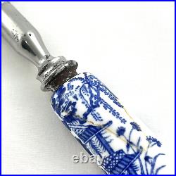Vtg Royal Crown Derby 3 Piece Carving Set Blue Mikado Blue/White Porcelain READ